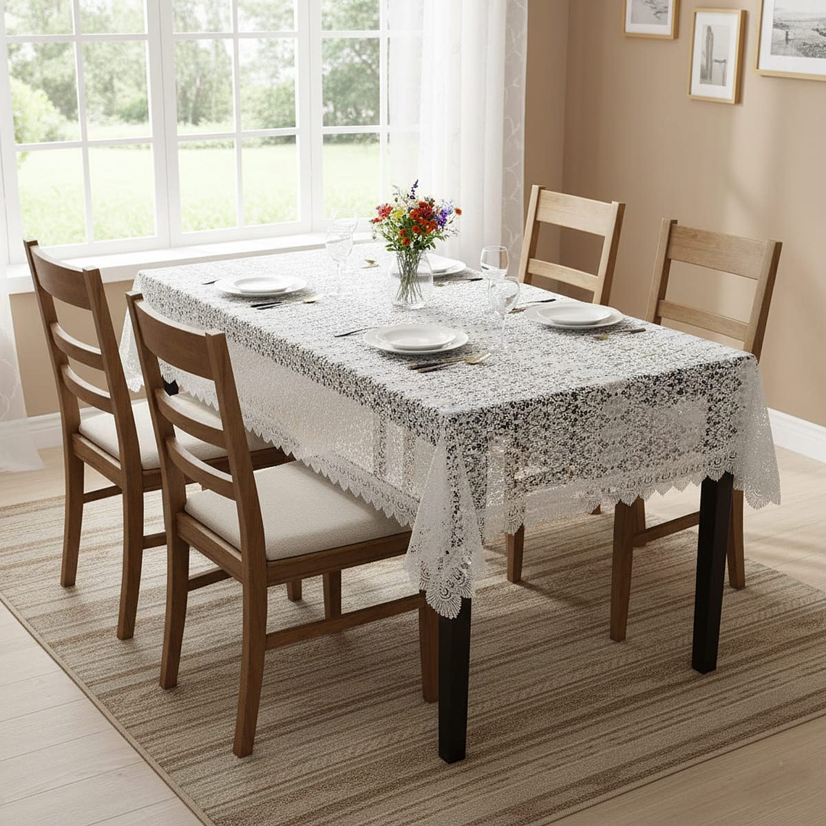 shapier　高級レース付きテーブルクロス　135x230　アイボリー shapier 高級レース付きテーブルクロス 135x230 アイボリー shapier